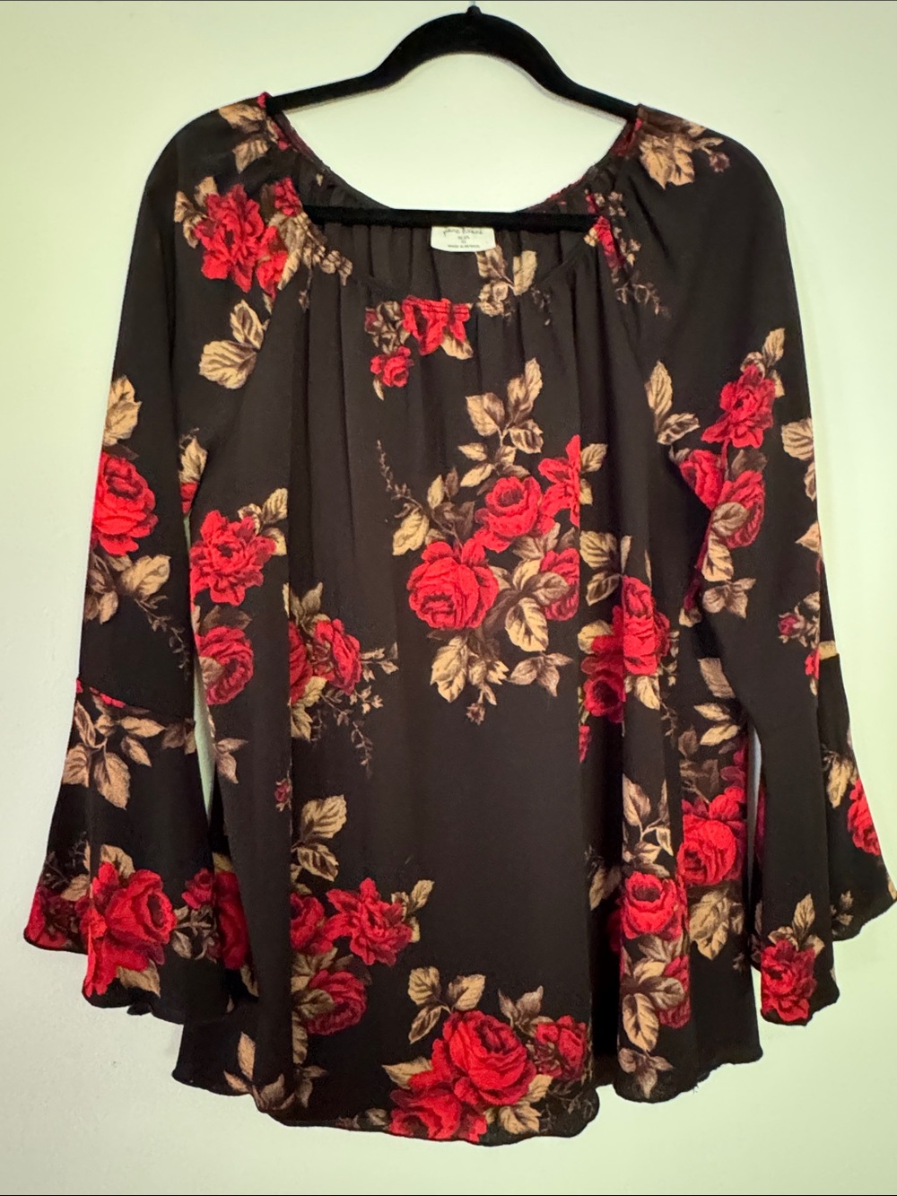Free Kisses Black Tunic with Red Rose Print